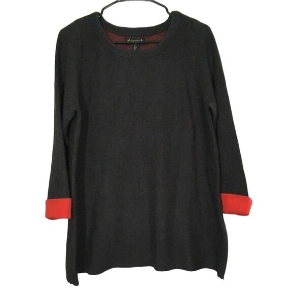 NANETTE LEPORE SOFT WOOL BLEND TUNIC‎ SWEATER WITH SIDE ZIPPER 3/4 SLEEVE LARGE - Picture 1 of 12